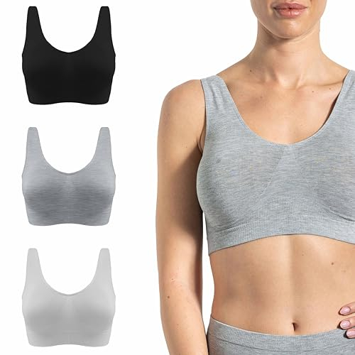Risalti Reggiseno Senza Ferretto Bamboo Spalla Larga 3 pz - Bralette Donna Senza Cuciture ed Etichette, Reggiseno Donna in Viscosa Elasticizzata, Brassiere, Top Morbido, Intimo - Made in Italy