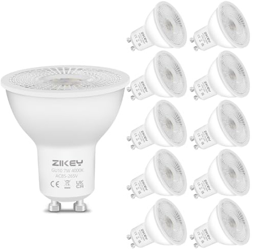 ZIKEY GU10 LED Lampen 7W, Neutralweiß 4000K, 650LM, LED Reflektor ersatz 60W Glühbirne, GU10 LED Strahler nicht dimmbar, 38° Abstrahlwinkel, 10er Set