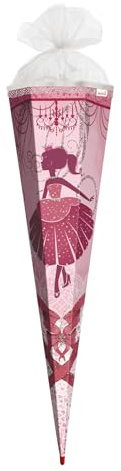 ROTH Schultüte groß Ballerina 85 cm - Glitter und Glitzer-Borte - 6-eckig Rot(h)-Spitze Tüllverschluss - Zuckertüte, Ballerina, Tänzerin, Schulanfang