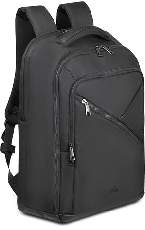 Rivacase ECO Laptop ryggsäck – robust handbagage vattenavvisande för kvinnor och män – reseryggsäck för arbete, semester, universitet, svart, Svart, 17,3 tum