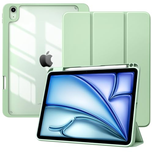 TiMOVO Hülle für iPad Air 11 M4/M3/M2, Air 5./4. Gen 10,9, Grün | Stifthalter, Schlank Trifold Ständer, Klare Transparent Rückseite, Automatisches Aufwachen & Schlafen