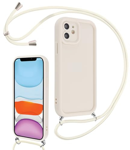 Coalbooliy Coque pour iPhone 11 6,1 avec Cordon de Collier Réglable, Etui Protection de la Caméra Silicone Souple TPU Antichoc Housse avec Corde Lanyard Cover pour Femmes Filles, Blanc