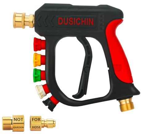 DUSICHIN Pressure Washer Short Wand High Power Spray Gun 5 Nozzle Tips Car Wash Foam Gun Foam Cannon Attachment 1/4 Quick Connector Outlet,3/8'' M22-14mm M22-15mm Fitting,Not Use with Garden Hose