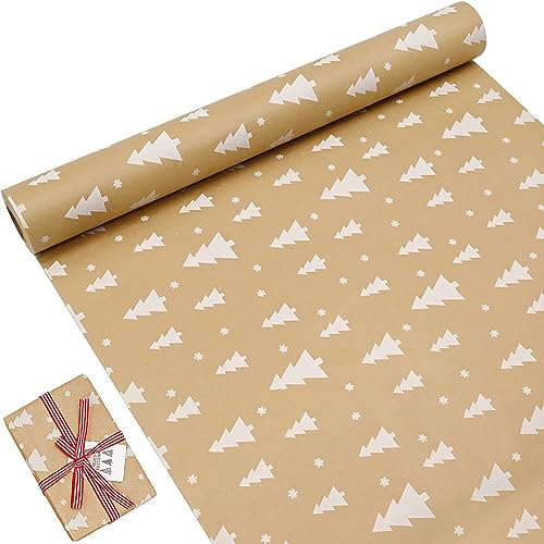 Weihnachts-Geschenkpapierrolle aus Kraftpapier, 43 cm x 15 m, recycelbares Geschenkpapier zum Verpacken von Weihnachts- und Geburtstagsgeschenken, Partydekorationen