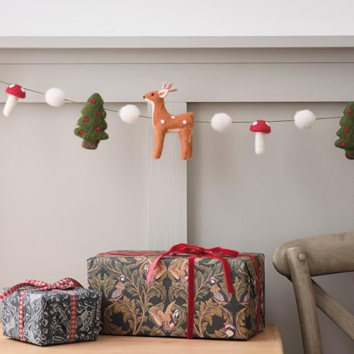 Lights4fun Guirnalda Navideña de Fieltro con Árboles de Navidad, Renos y Setas 1,75 m Guirnalda Colgante Decorativa para Interior