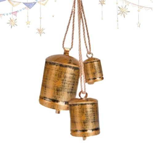 Adornos de campanas de Navidad, cencerros vintage, cencerros en cuerda, campanas de Navidad para decoración, campanas de Navidad en una cuerda hecha a mano para decoración de la pared del pasillo