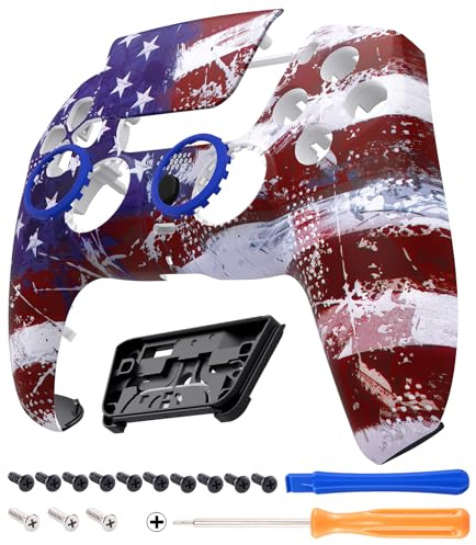 eXtremeRate Luna Cover per ps5 Controller Joystick,Shell Frontale Touchpad Ricambio,Scocca Ridisegnata&Anelli per ps5 Joypad BDM 010/020/030/040/050-Bandiera US