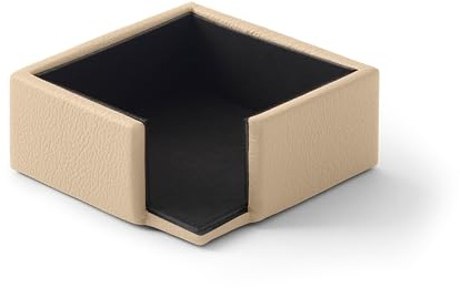 Eglooh - Atena - Notizzettel Box Echtes Leder Beige - Zettelbox, Notizklotz, Zettelkasten für Schreibtisch und Büro - cm 11,2 x 11,2 x H.4,5 - Made in Italy