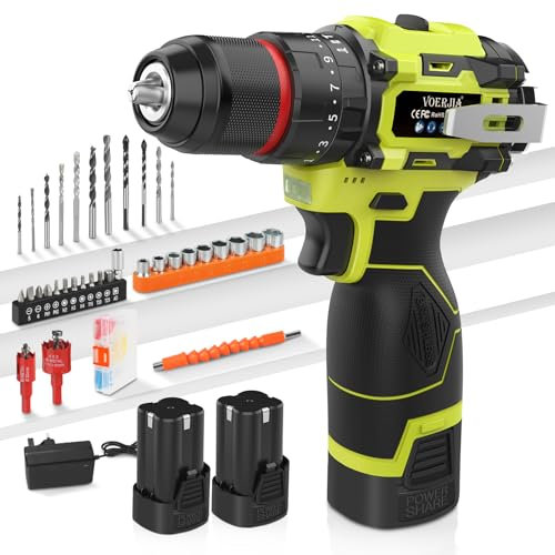 VOERJIA 16.8V akkuschrauber klein, Akku bohrmaschine mit 2*2000 mAh Akkus, 50N.m max bürstenloses akkubohrer, 20 + 3 Drehmoment, 3/8 Bohrfutter, 2-Gang & Led lichter, 41PCS elektrowerkzeuge zubehör