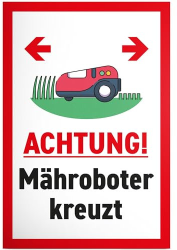 DankeDir! Mähroboter kreuzt - Schild 30x20 cm - Lustiges Hinweisschild für Garten und Rasenflächen - Gartenschild Wetterfest langlebig - Rasenmähroboter Rasenroboter