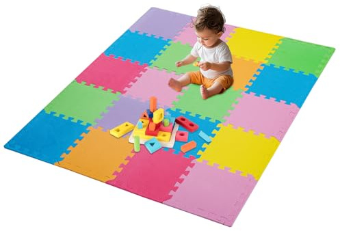 YORKING 20Pcs EVA Foam Play Mat 30x30x1cm - Interlocking Floor Puzzle for Children's Crawl, Soft Waterproof High-Resilience (Multicolour)