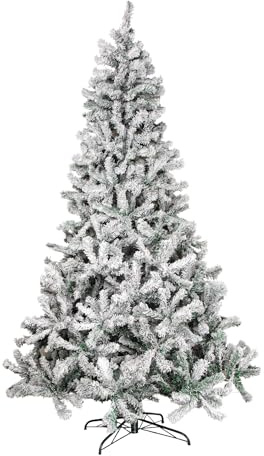 Samuel ALEXANDER 8ft (2.4m) Snow Flocked Artificial Christmas Tree with Green Metal Stand and 1017 Tips