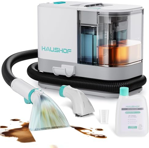 HAUSHOF Carpet Cleaner with 750 ml Cleaning Solution | 1300 ml Dirty Tank, Portable Design, Pet Stain & Car Seat Cleaning