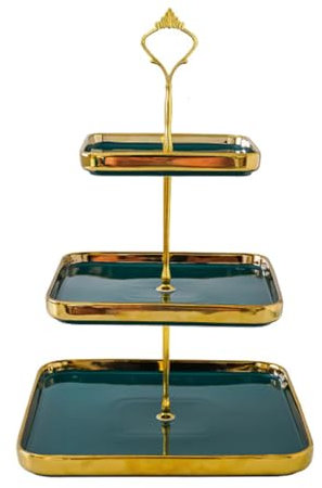 JUMUAO 2/3 Stöckig Etagere aus Porzellan,Obst Etagere Tortenständer,Obstschale Etagere,Servierständer Cupcake Küchen Ständer Party Deko für Weihnachten Hochzeit Geburtstag Babyparty (Grün-3 Etagen)