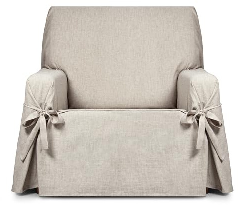 Eysa Genna Funda de sillón Antimanchas 1 Plaza con Lazos, para sillones de 80 cm-120 cm Respaldo orientativamente (Unos 55 cm - 60 cm de sentada del sillón), Lino.