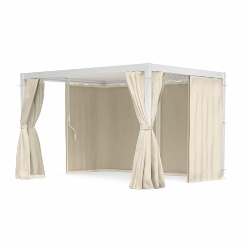 blumfeldt Pergola Aluminium 3x4 m - Toit Réglable, Rideaux & Moustiquaires, Armature Résistante, Protection UV, Blanc, pour Patio & Piscine, Blanc