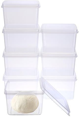 SUMTree 8 Stück Pizzaballenbox mit Deckel Klein Teigbox Plastik Pizza Gärbox Transparent Lebensmittelbehälter für Teig, Obst, Keks, Nüsse, Snacks für Party, Picknick Jeder 15 x 15 x 10 cm, 2 Liter