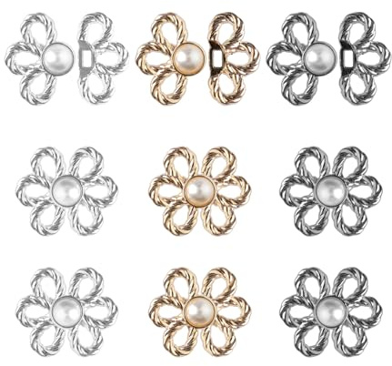 Bojueshaw 9pcs Floral Waist Tightener Clip,Adjustable Jeans Button Reducers for Pants,Skirts & Sleeves