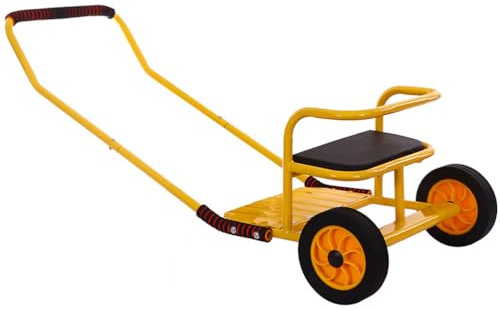 JIYIAN Yellow,Double Person Rickshaw Trailer Kindergarten Children's Hand-Pulled Cart Preschool Education Trolley Play Trailer Toy Bicycles and Small Carts