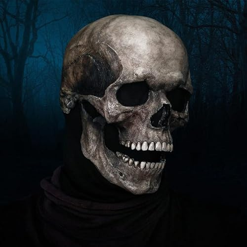 JUXINE Gruselige Halloween-Totenkopfmaske – Vollkopf-Skelettmaske mit bewegtlichem Kiefer für Horror-Partys, Karneval & Rollenspiele (Herren & Damen)