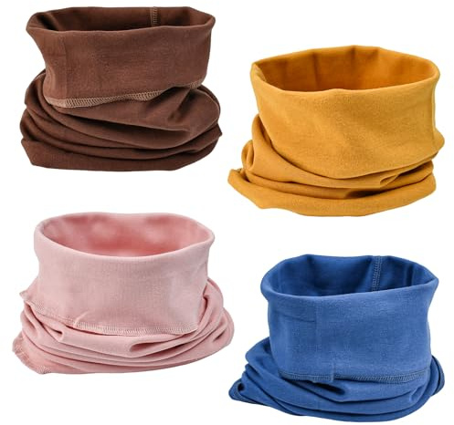 JNEYVIC 4 Stück Loop Schal Hals Loop Baumwolle Schlauchschal Halstuch 4 Farben Hals Herbst Winter Multifunktionstuch Nackenwärmer Schal für Frühling Mädchen Jungen