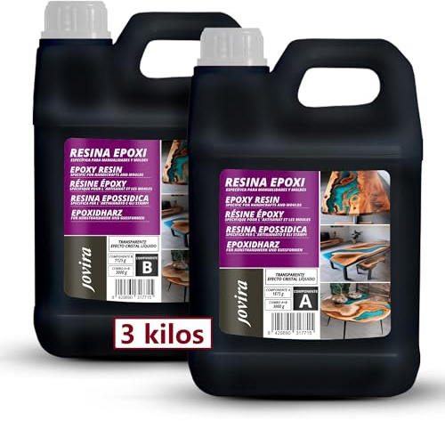 JOVIRA PINTURAS Resina epossidica trasparente | Per artigianato, opere d'arte, legno, tavoli creativi in legno, gioielli artistici, artigianato creativo, fai da te. (3 Kilos (Paquete de 1))