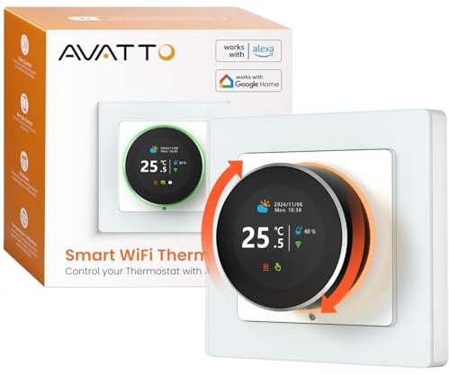 AVATTO 55x55mm Smart WiFi Thermostat für Wasser-Fußbodenheizung, programmierbarer Raumthermostat, kompatibel mit Alexa, Google Home Sprachsteuerung und Smart Life App Fernbedienung,Weiß