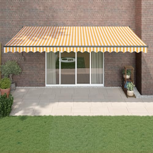 Gelenkarmmarkise Markisenstoff,Markise Einziehbar Gelb und Weiß 5x3 m Stoff und Aluminium,Sonnenschutz Für Balkon Terrasse Garten,Einfache Montage