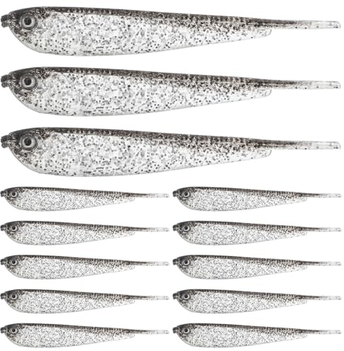 Healeved 60 Leurres Souples Réalistes Gris en PVC Appâts Artificiels Flexibles pour Pêche en Eau Douce et Salée Imitation Poisson Naturel Lot 60 Pièces Matériel de Pêche Polyvalent