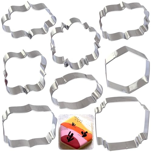 Kanehosi Frame Cookie Cutters Large Size 8Pcs, Metal Plaque Biscuit Fondant Cutter for DIY Baking Decorations Beginner Weeding Holiday Birthday Party