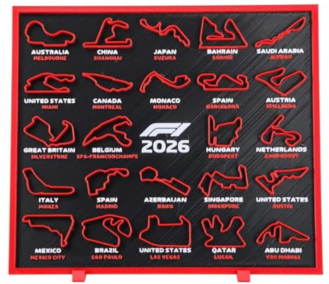 CFEWV 1 Stück 3D-Schreibtischdekoration Formel 1 2026, F1 Kalender 2026, Formel-1-Streckenlayout-Karte Mit 24 Strecken-Poster, Perfekt Für Jeden Motorsportfan Und -Begeisterten