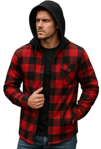 Chemise Thermique à Capuche, Motif Carreaux Rouge et Noir, Style Canada - LesTrésors d'érable