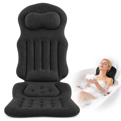 Badkudde för badkar, 62 × 67 × 38 cm badkarskudde helkropp med nackstöd, tjock nackkudde med sugkoppar, badkarskudde stöder nacke rygg ben (svart)