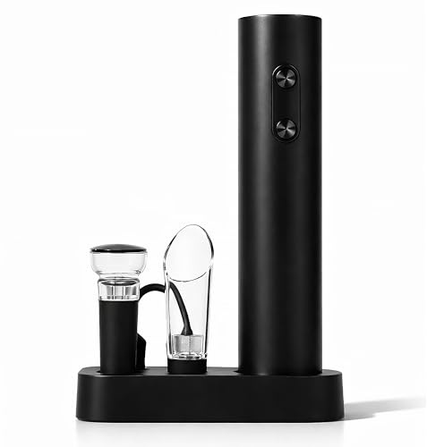 Apri Bottiglie Elettrico per Vino con Accessori, Apribottiglie Elettrico Nero con Taglia Capsula, Versatore e Tappo Sottovuoto, Set Vino Regalo Uomo