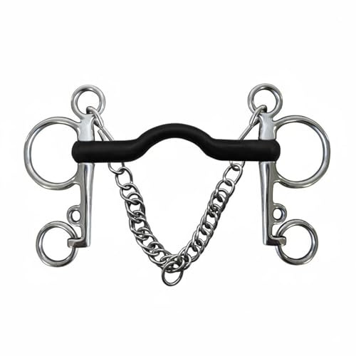 Fxzqgnh Morso con Rivestimento in Gomma Nera Resistente Alla Ruggine Morso in Acciaio Inox Presa più Morbida Pelham con Catena per Equitazione, 127 MM