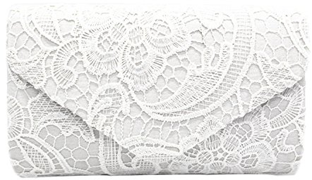 PB-SOAR Elegant Damentasche Clutch Abendtasche Brauttasche Umhängetasche Handtasche mit Spitze, 8 Farben auswählbar (Weiß)