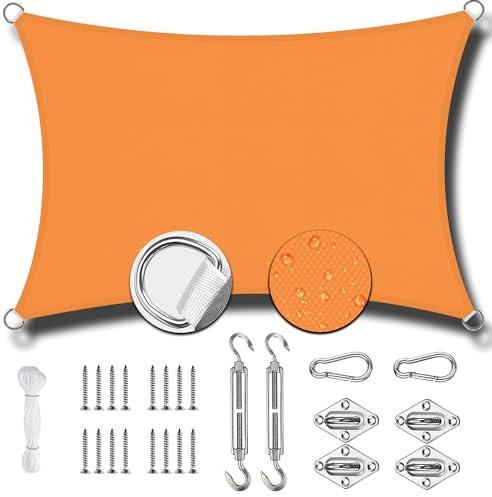 CHENG Vele Parasole 4x6m, Vela Ombreggiante, Protezione Antivento, Impermeabile, Ideale per Giardino, Cortile, Piscina - Arancione