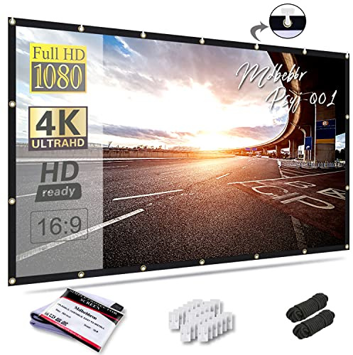 Mdbebbron 150 inch Projection Screen 16:9 Foldable Anti-Crease Portable Projector Movies Screen for Office Home Theater Indoor Outdoor Support Double Sided Projection