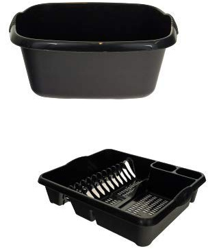 Galleries Set of 2 Plastic Kitchen Large Dish Drainer With Rectangular Washing Up Bowl - Mid-night Black (Darkish Grey)
