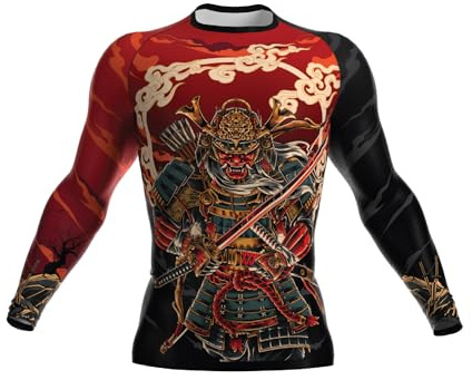 TRI-TITANS Art of War Long Sleeve Compression Rash Guard - MMA, Jiu Jitsu, Wrestling - Boys and Men (Youth Large) Multicolor