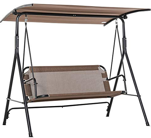 Outsunny Dondolo da Giardino 2 Posti con Tettuccio 172x110x155cm Marrone | Terrazza, Parasole Regolabile, Metallo e Texteline
