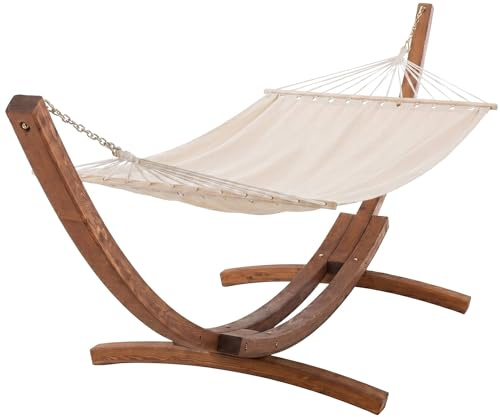 CLP Hängematte freistehend Miramar mit Holzgestell aus Eukalyptus, Hängemattengestell bis 150 kg belastbar, ideal für Garten, Terrasse, Balkon, Farbe:Creme