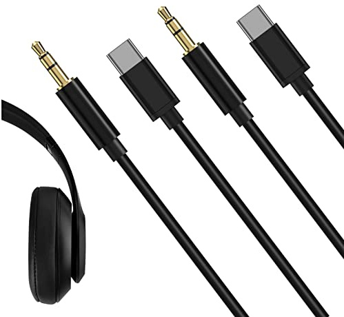 Linkidea Audio Cable for Beats Solo 4/3/2, Studio Pro/3/2, Mix Headphones, USB-C to 3.5mm Replacement Aux Cord (3.3ft / 1m 2 Pack)