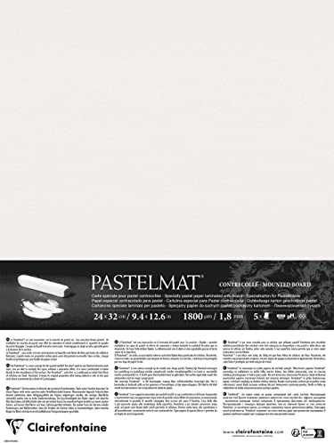 Clairefontaine 796010C - Contrecollé Papier Pastelmat - 5 Feuilles Contrecollées Carte Spéciale pour Pastels Secs - 24x32 cm 360g 1,8 mm - Blanc