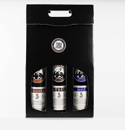 Beylerbeyi - Coffret Raki Göbek + Teragold + Mavi 100cl x 3 | Eau de Vie Turque Aromatisée à l'Anis - 100% Raisins Frais - Sans Sucres Ajoutés | Triple Distillation - Volume d'Alcool 45%