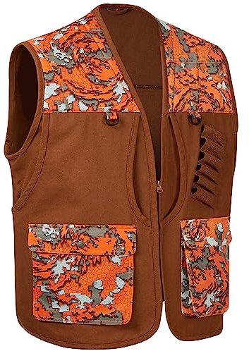 BASSDASH Upland Game Field Water-Resistant Bird Hunting Vest with Multi Pockets Brown/Orange Men Women FV11