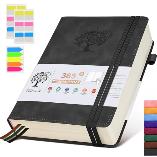A5 Lined Journal Notebook - 365 Page Leather Journals for Writing Women & Men，Hardcover Notebook with 100Gsm Thick Pages，Daily Diary for Travel, Work，School，Note Taking，College Ruled (5.9 x 8.5)