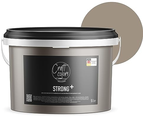 Craft Colors Pittura da parete Strong+ grigio cemento, 5 litri per superfici pesantemente sollecitate come scale, corridoi, cantine e pareti del garage, classe di abrasione a umido 1 – Made in Germany