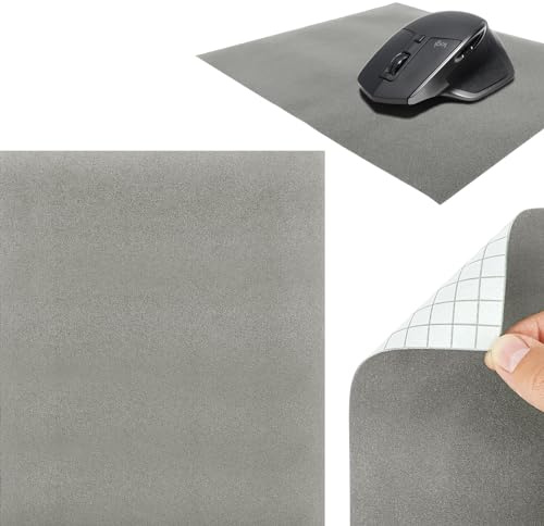 DecoMeister Alfombrilla Ratón Adhesiva 22x19 cm - Velour Gris | Tapete Ratón Autoadhesiva de Velour Ultradelgada, Base Escritorio Antideslizante para Ordenador, Oficina y Gaming