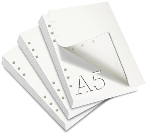 SWTYExt 3 Pack A5 Refills Paper Blank Paper 180 Sheets/360 Pages Refill Pad A5 Refillable Notebook 6 Hole Ring Binder Inserts Thick Organiser Planner Inserts for Office School Home